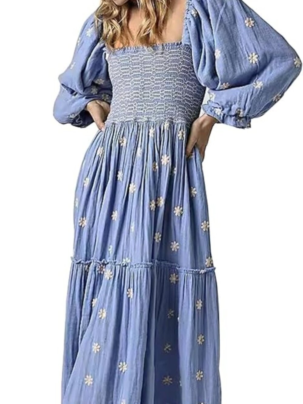 Blue Bohemian Floral Maxi Dress -L